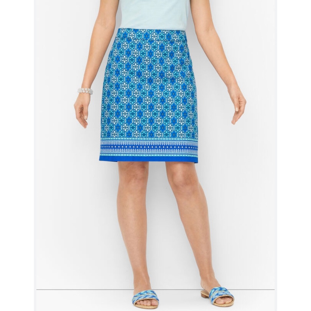 Talbots‎ A-Line Skirt Geometric Print Pull On Casual Blue Size 10